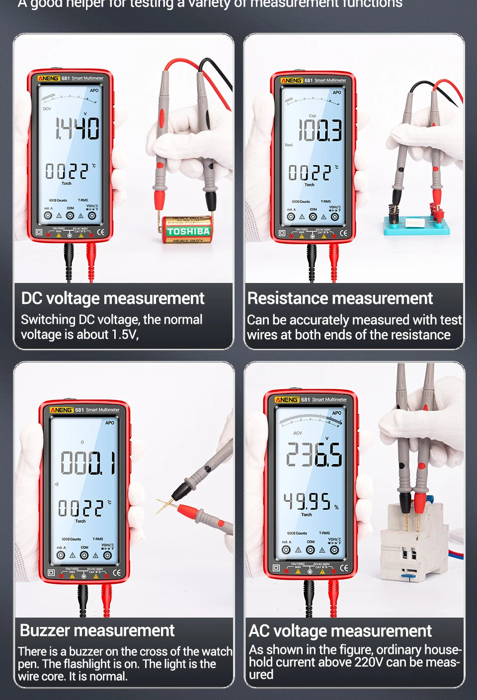 ANENG 681 Rechargable Digital Professional Multimeter Non-contact Voltage Tester AC/DC Voltage Meter LCD Screen Current Tester