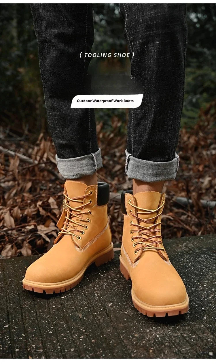 Boots Men High Top Boots Men's Leather Shoes Winter Fashion Plush Warm Shoes Outdoor Sneakers Lace Up Non-Slip Ankle Boots Male