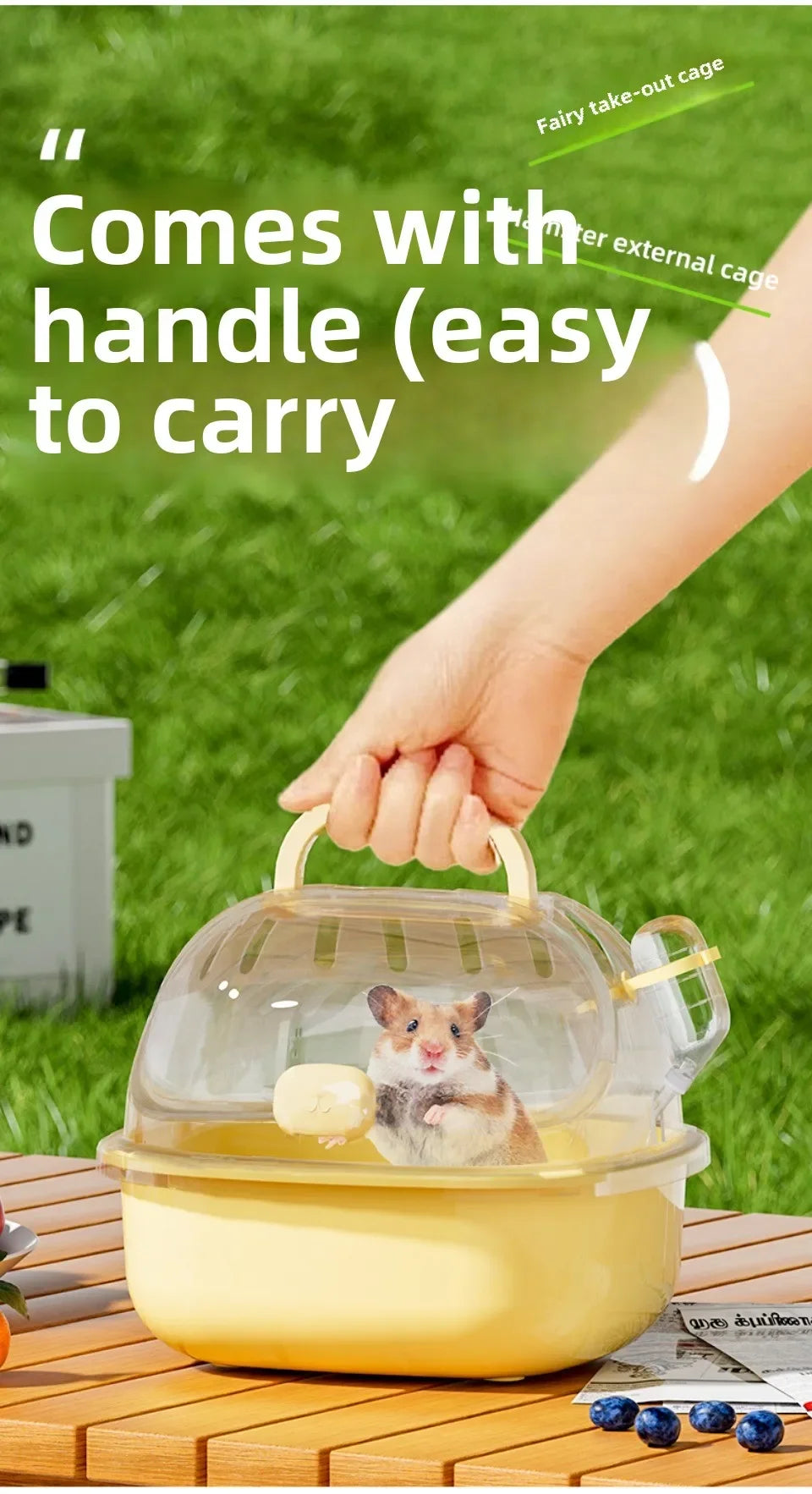 Transparent Hamster Toilet Cage, Portable Handheld Chinchilla Cage Small Animal Carry Cage Sturdy Breathable Pet Carrying Box