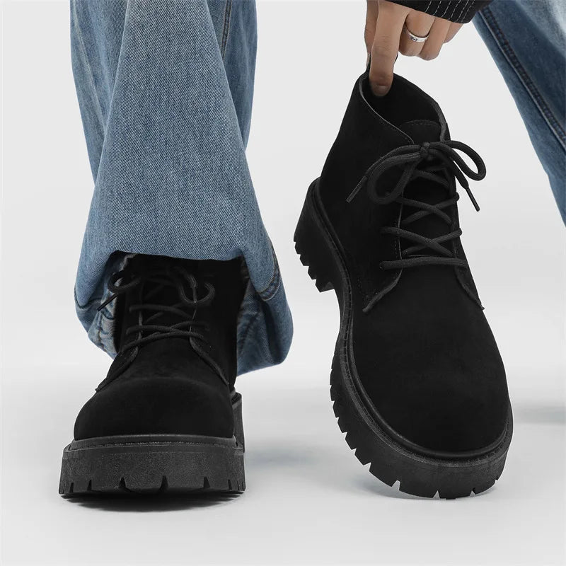 Men's High Top Platform Boots British Style High-end Chelsea Boots Fashion Retro Men Tooling Ankle Boots Mens Shoes Botas Hombre