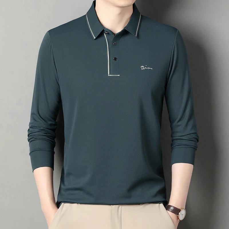 Men's Long Sleeve T-Shirt, Loose Fit Casual Printed Polo Shirts, Shrink Resistant Cotton Crewneck T-Shirt for Men