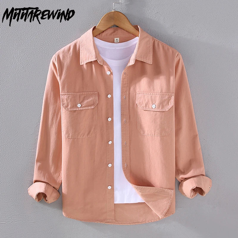 American Style Cargo Shirt Men Spring Autumn Mens Long Sleeve Shirts Pockets Pure Cotton Casual Shirts Comfortable chemise homme