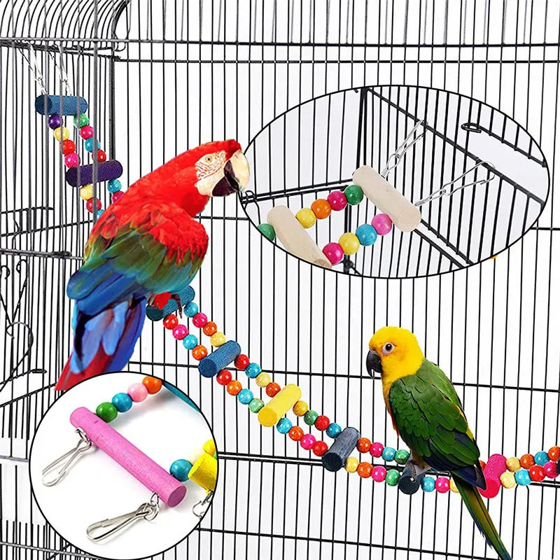 Bird Toy Wood Parrot Toys Set Cage Bird Accessories Swing Suspension Bridge Ball Cage Bells Pet Supplies juguetes para pájaros