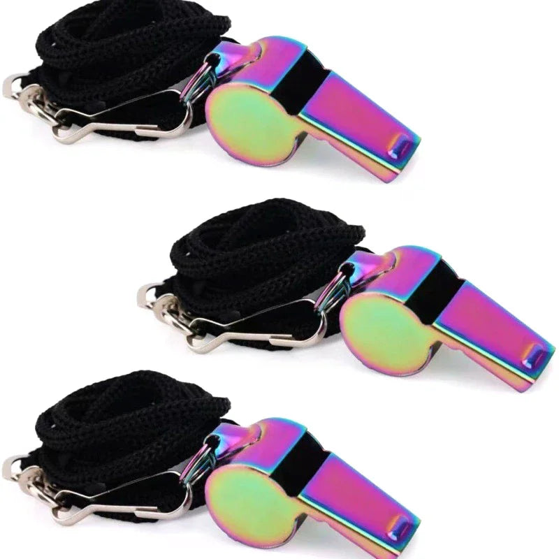 1Pcs Colorful Sports Whistle Stainless Steel Whistle With Lanyard Loud Crisp Sound Whistle For Referee Official