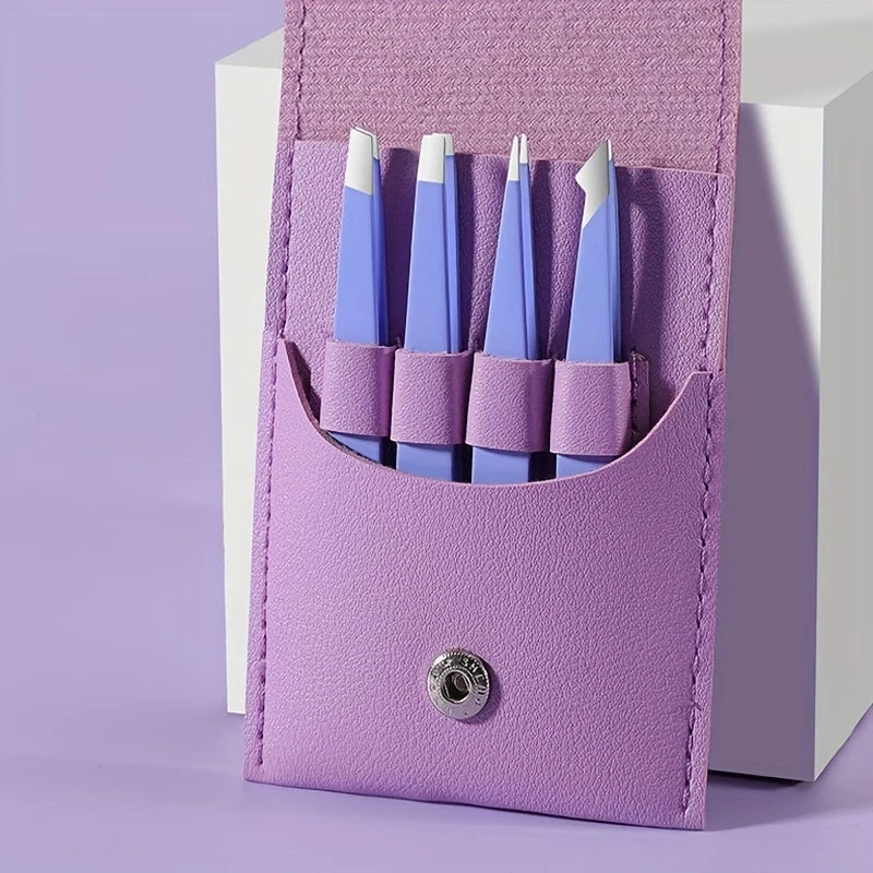 Ouriner Eyebrow Tweezers Set 4 Pcs Stainless Steel Eyebrow Forceps Professional Beauty Tool Set For Facial Hair Inward Growing