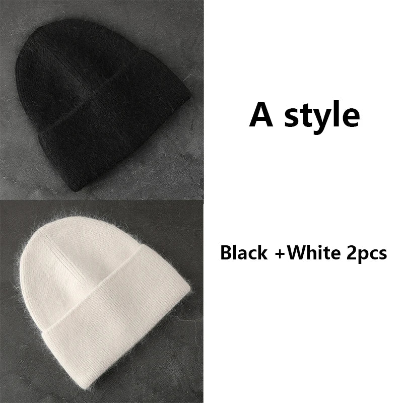 2024 Angora Winter Hat For Womens Rabbit Fur Fluffy Knitted Beanies Hat  Bonnet Female Soft  Warm SKI Skullies  Beanies