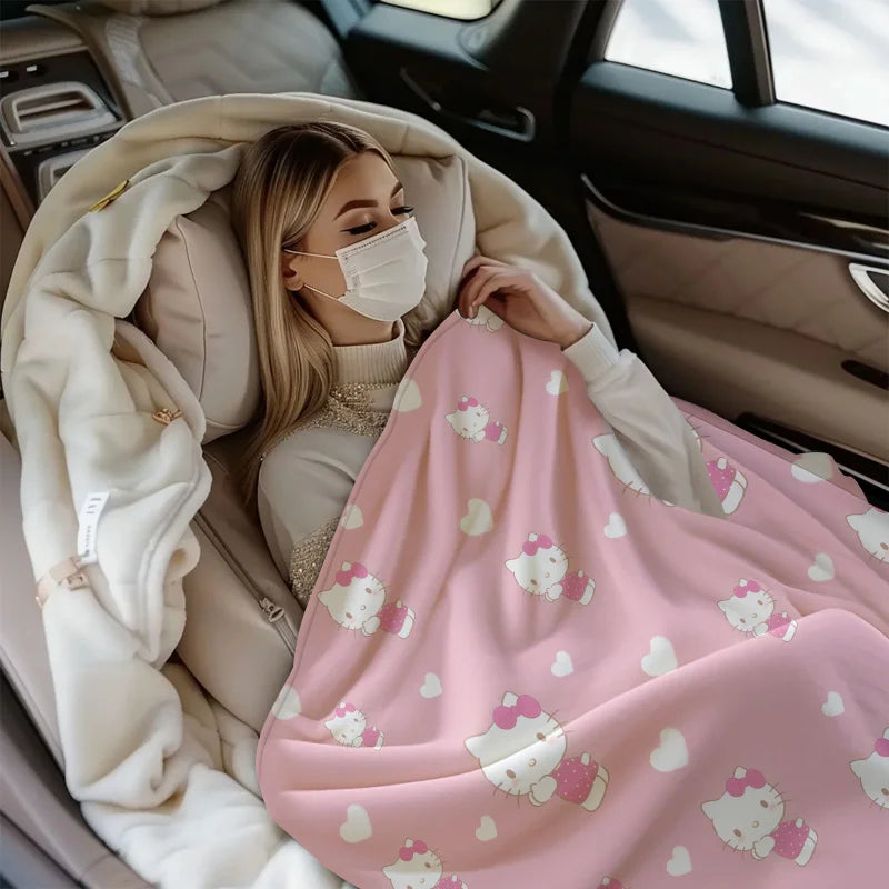 Sanrio Hello Kitty Sweet Love Flannel Blanket Soft Warm Plush Throw Sofa Bed Cover Office Nap Shawl Travel Camping Girls Gift
