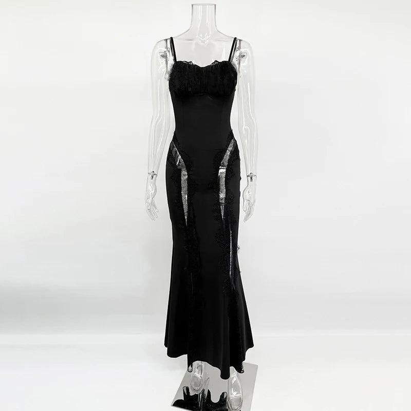 Black Lace Dress Women Sexy Sleeveless Bodycon Long Dress Elegant Ladies Hollow Out Sexy Party Dresses 2026 Vestidos