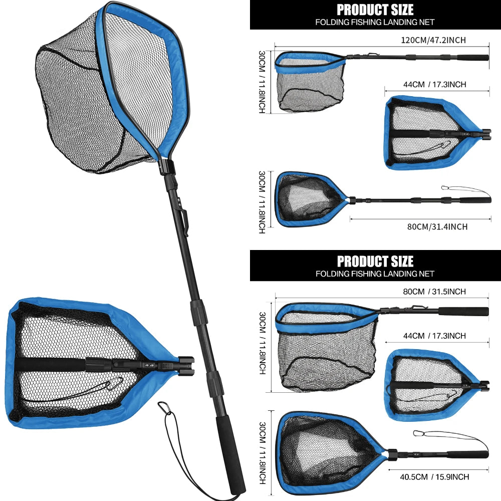 Fishing Net Fish Floating Landing Nets with Foldable Telescopic Pole Handle&Nylon Mesh for Saltwater Freshwater Catch&Release