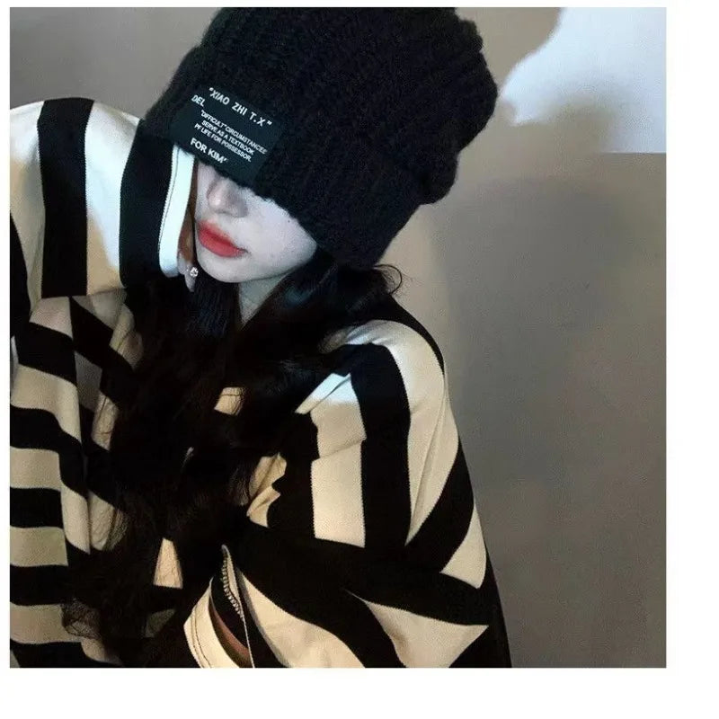 Knitted hats children's ins knitted toe caps versatile big head circumference face covering ear protection pile of hats