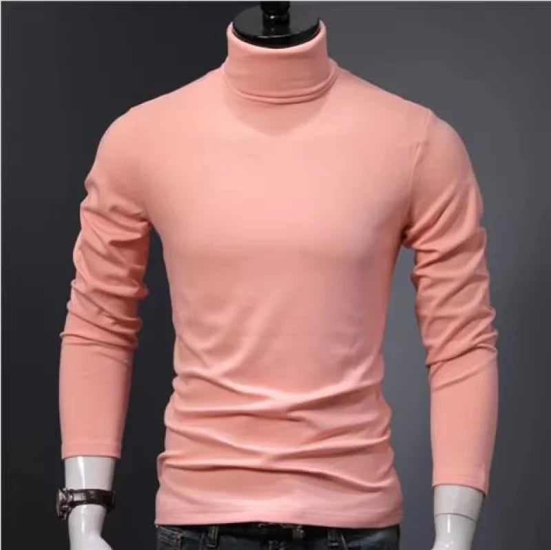 T-shirt Long Sleeve Tee Shirts High Collar Men's Cotton Tees New Men‘s Fashion T Shirt Tees Slim Tops Male Stretch