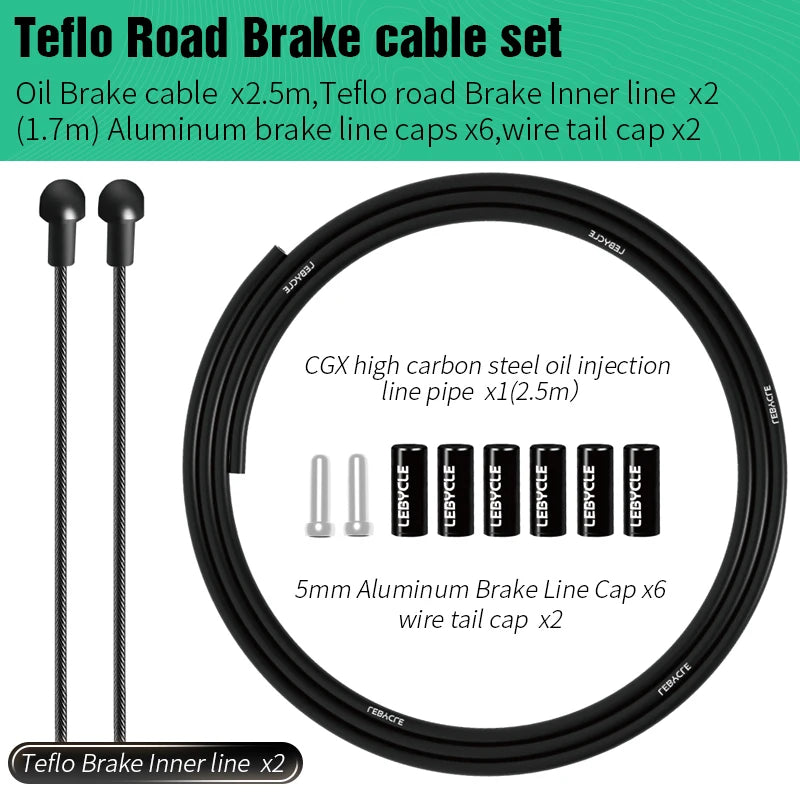 LEBYCLE MTB Road Bicycle Brake Line 1.7m Derailleur Shift Inner Wire 1.55/2.1m Brake Hose 2.5m Teflon Coated Bike Cable