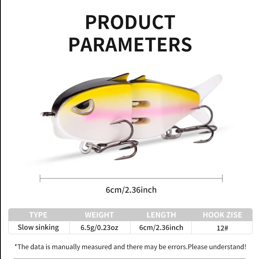 Fake Fishing Lure Bait Micro Pencil Bait60mmDouble Hook Slow Sinking Bionic Swimbait Colorful Topmouth Culter Bass Mandarin Fish