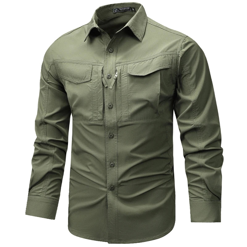 Summer Men Long Sleeve Cargo Breathable Shirt Mens Casual Tactic Military Shirts Men Multi Pocket Outdoor Hike Safari Work Shirt
