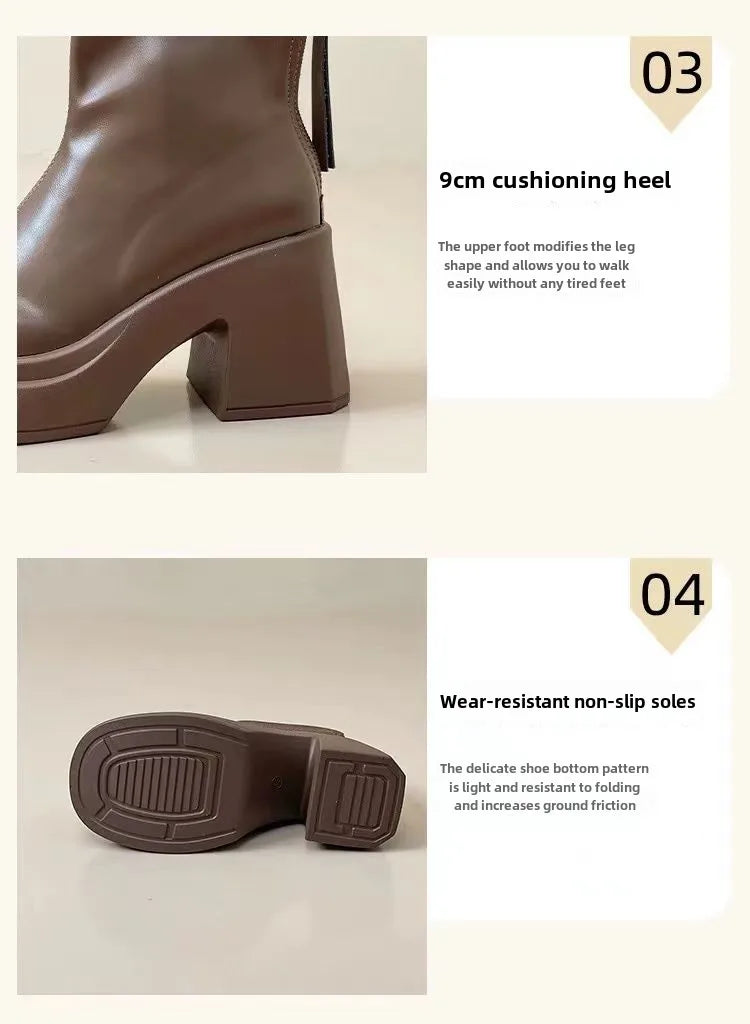 Booties Work Very High Heels Leather Female Short Shoes Combat Heeled Women's Ankle Boots Punk Style Boot Y2k Spring 2025 Autumn
