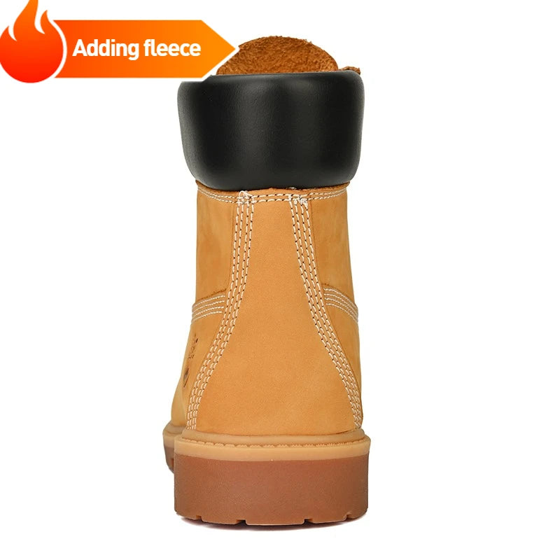 Boots Men High Top Boots Men's Leather Shoes Winter Fashion Plush Warm Shoes Outdoor Sneakers Lace Up Non-Slip Ankle Boots Male