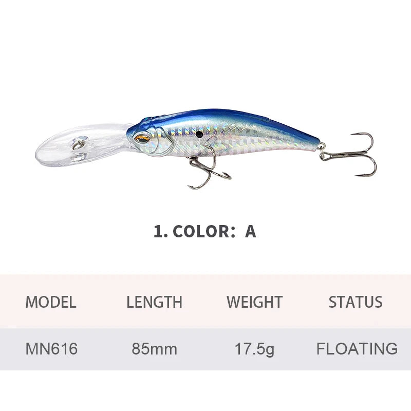 8.5cm 17.5g Fishing Lures Floating Minnow Wobbler Long Casting Deep Diving Artificial Hard Bait Swing Jerkbait Bass Trout MN616