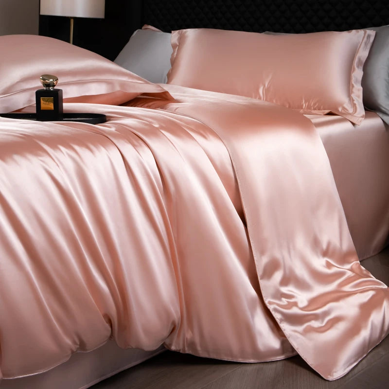 100% Mulberry Silk King Bedding Sets Duvet Cover with Pillowcase Comfortable Bed Sets Linen Sheet Silky Bed Cover Sets