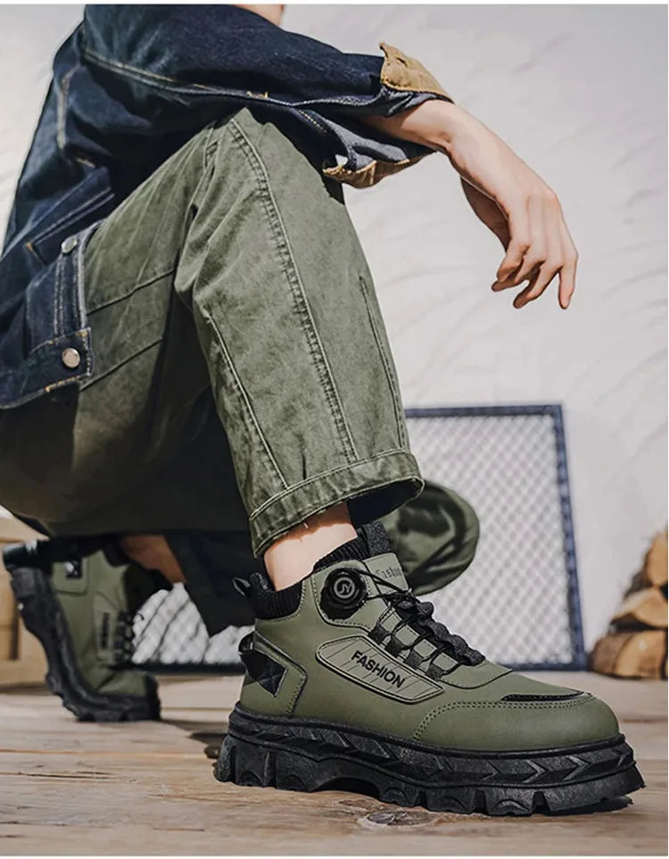 Men's Autumn New Retro Work Boots, Thick-Soled High-Top Casual Ankle Boots, Non-Slip Durable, Ideal for Daily & Outdoor Wear
