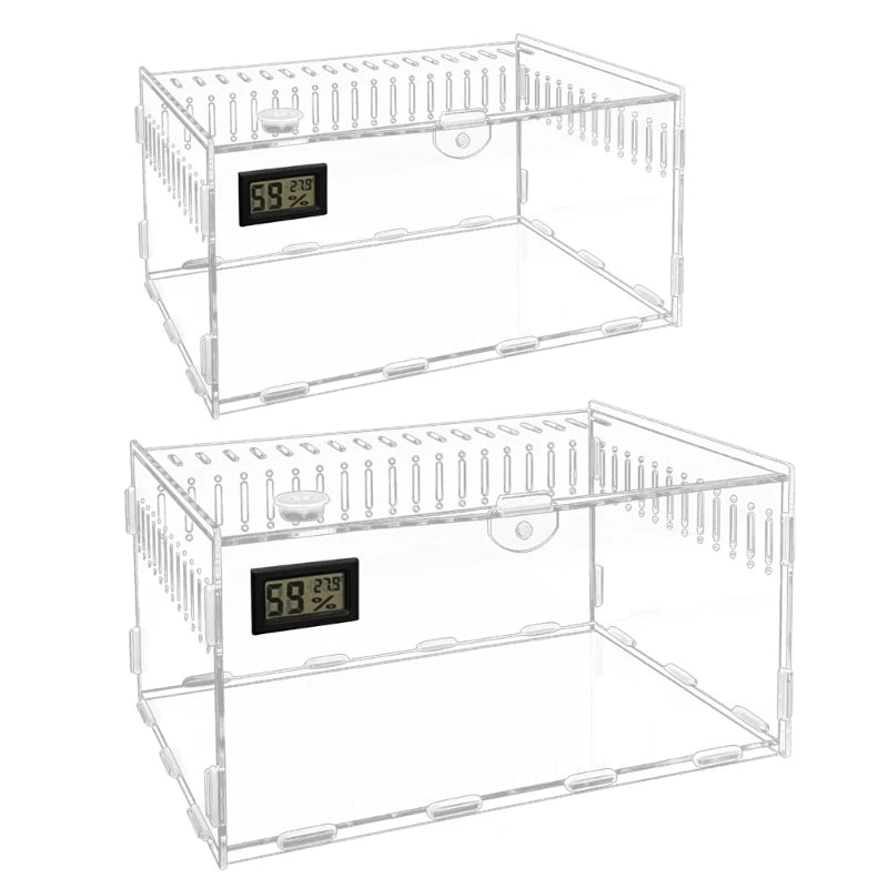 Reptiles Feeding Box Acrylic Terrariums Container for Spiders Lizards Small Pet Mini Habitat 2 Size