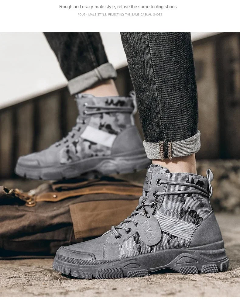 Boots For Men Autumn High Top Camouflage Desert Casual Flats Mens Boot Breathable Non Slip Work Shoes Zapatillas Hombre