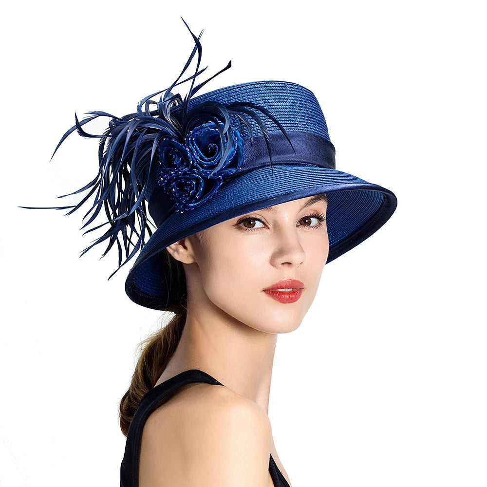 Women's Elegant Luxury Church Hats Vintage Ladies Fascinator Hats Classy Formal Headpieces no detachable