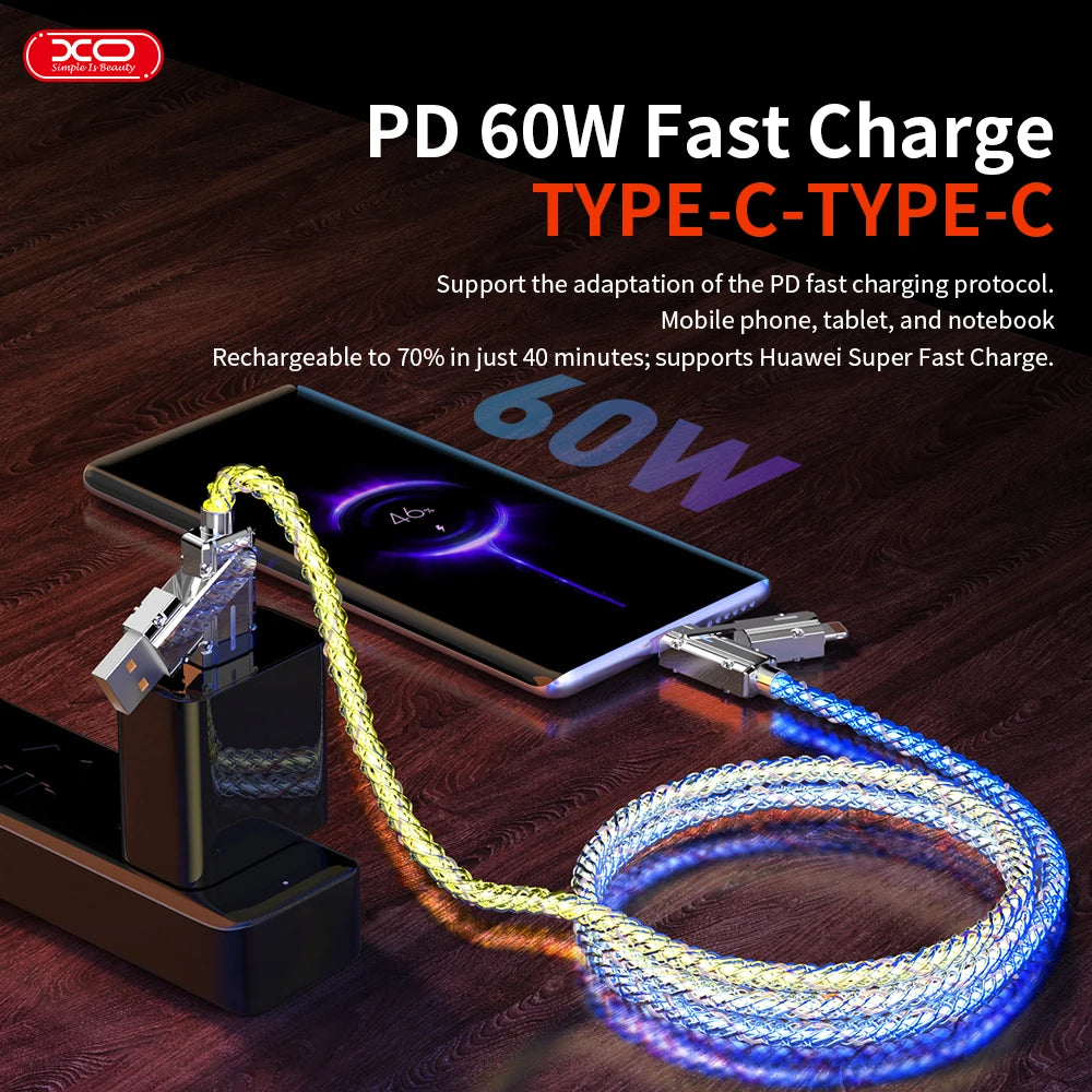 60W 4 in 1 Multi-function Mobile Phone Data Cable PD Fast Charging Cable Charger for Huawei Xiaomi iPhone