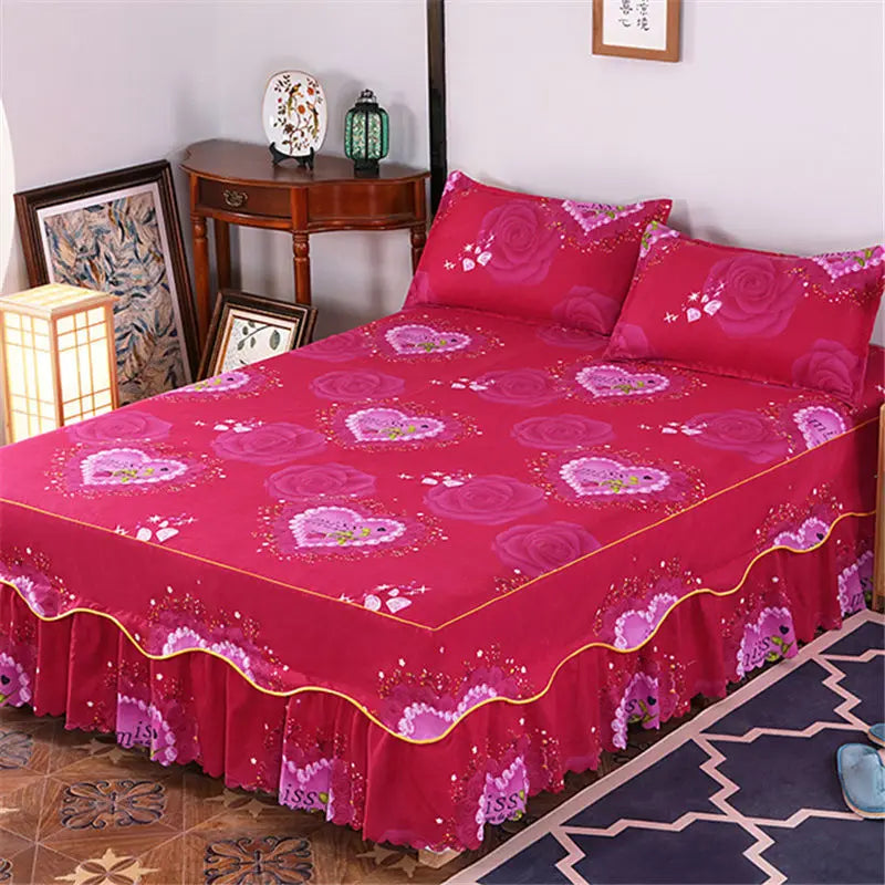 Bedding Set Home Textile Cotton Bedspread Elastic Fitted Mattress Cover Couple Quilt Single Bed Sheet with 2pcs Pillow Covers
