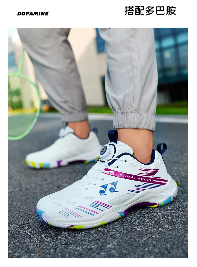 Men's and women's tennis shoes, badminton shoes, table tennis shoes, double row rotating buckle, low top leather sports shoes, v