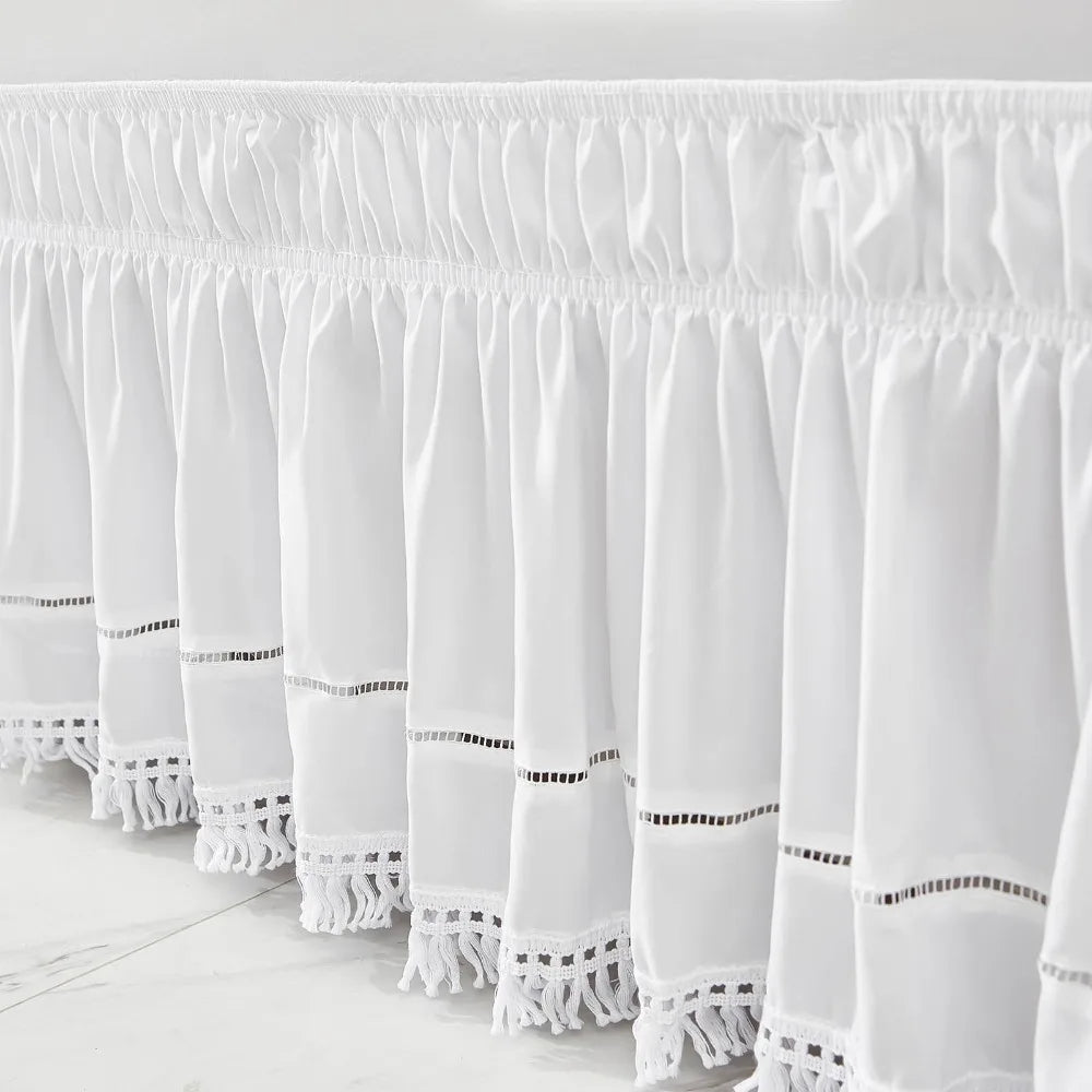 Bed Decoration Elastic White Fringed Bed Skirt Stretchable Dust-proof Under-bed Covering Skirt Ruffled Romantic Bedspread Inn