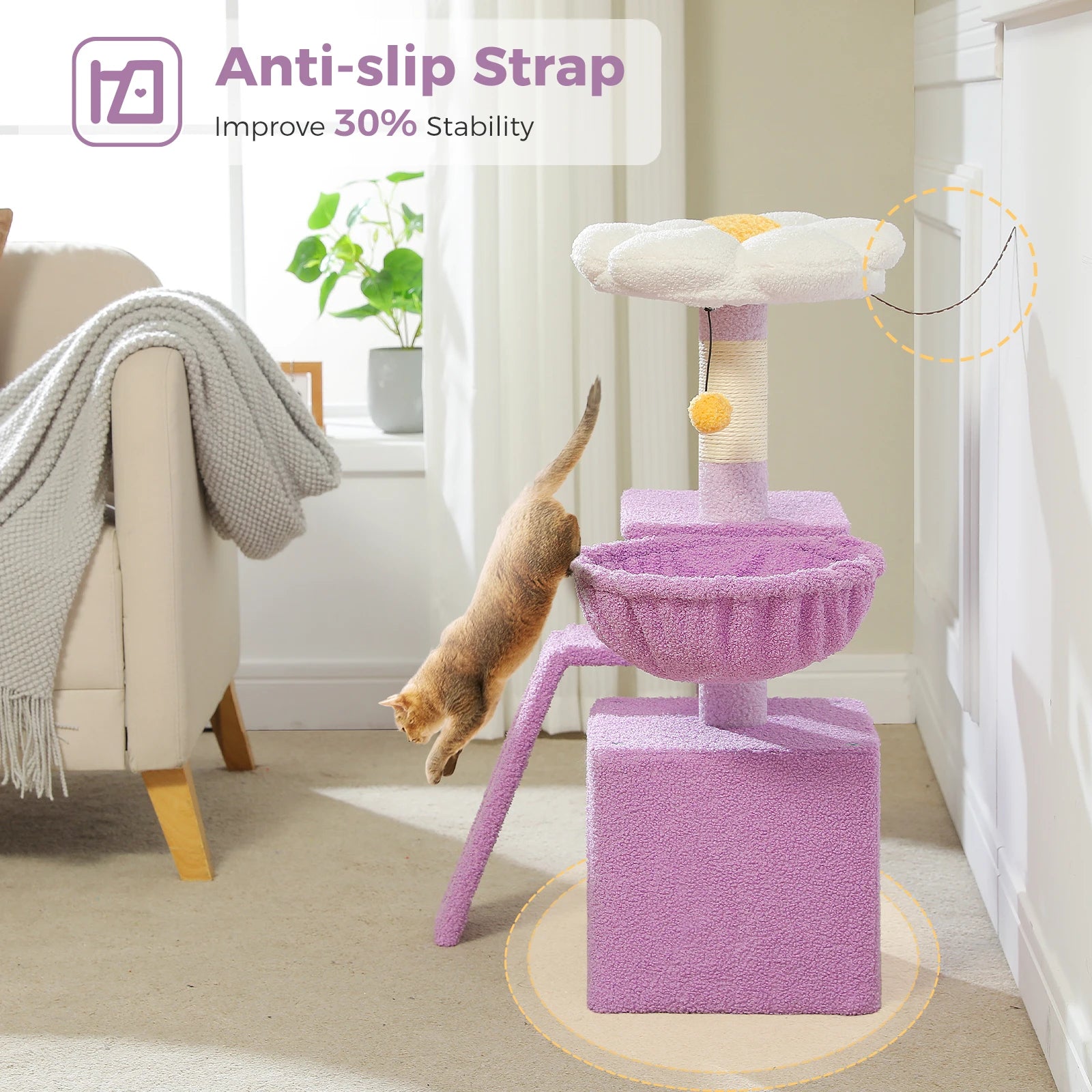 Flower Cat Tree for Indoor Small Cat Tower with Sisal Scratching Ramp Cozy Hammock and Removable Top Perch Cat Condo Kittens Toy