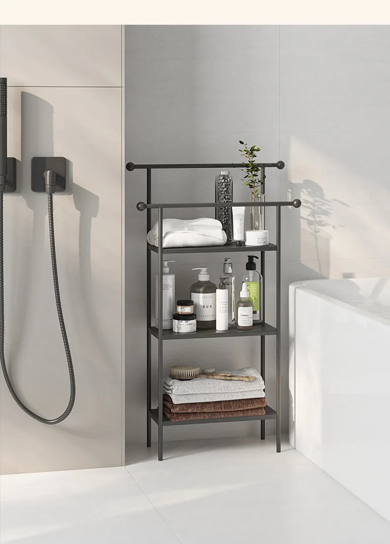 Floor-standing Bathroom Storage Rack Towel and Shower Organizer for Toilet and Bathtub Durable Bathroom Utility Shelf