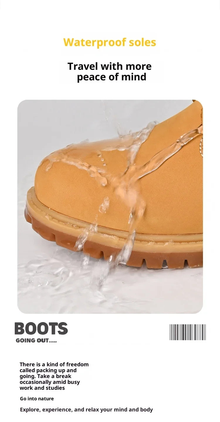 Boots Men High Top Boots Men's Leather Shoes Winter Fashion Plush Warm Shoes Outdoor Sneakers Lace Up Non-Slip Ankle Boots Male