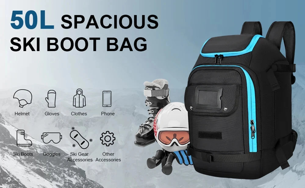 Ski Backpack Ski Boot Bag Lightweight Skiing Snowboarding Storage Bag Waterproof Ski Helmets Gloves Bag Outdoor Sports Supplies