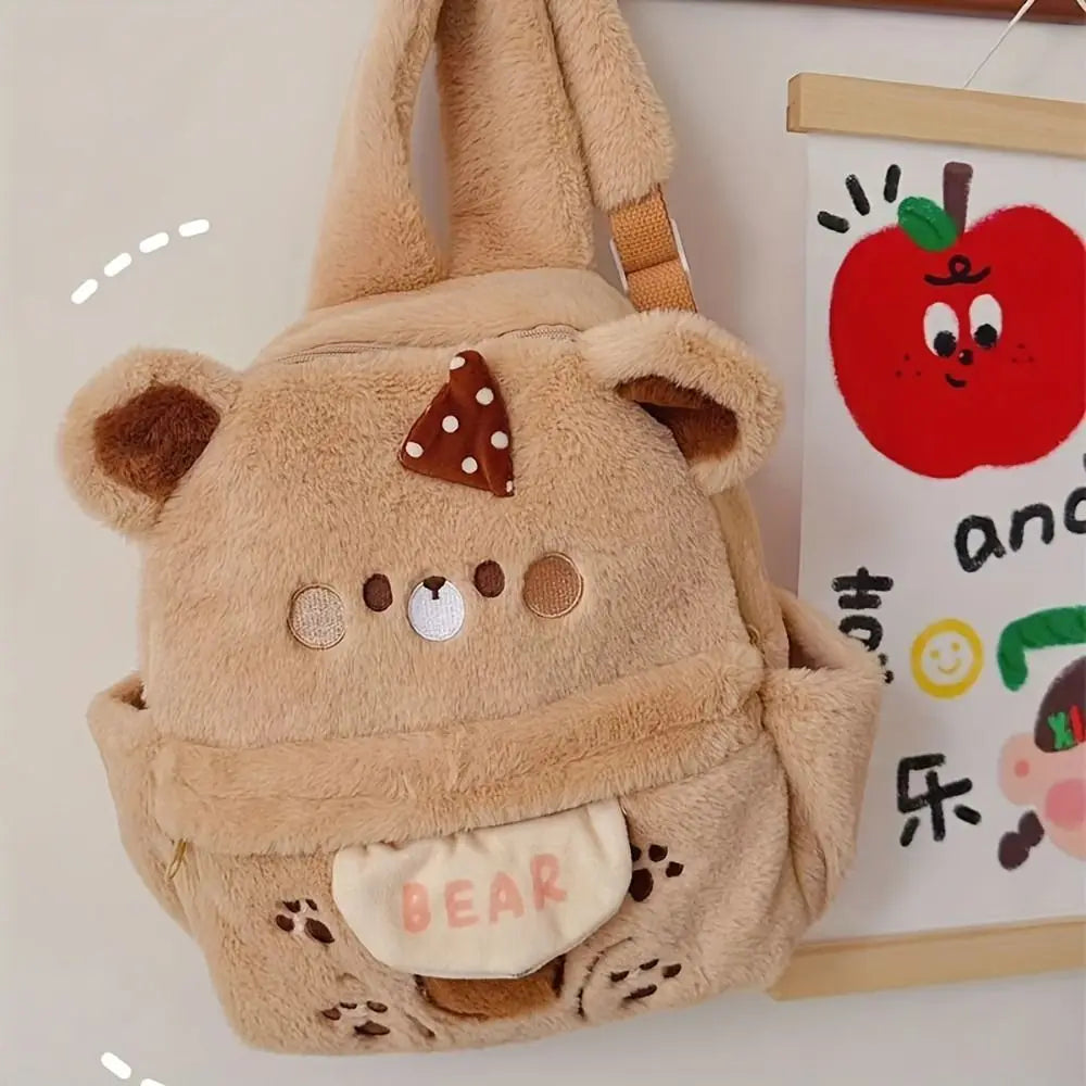 Backpack Adjustable Straps Cartoon Little Bear Backpack Large Capacity Soft Bear Schoolbag Creative Animal Shoulder Bag Gift