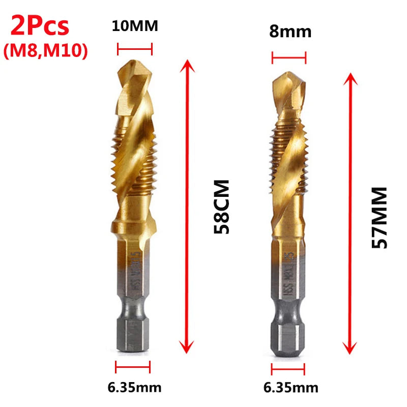 Hex Shank Titanium Plated HSS Screw Thread Metric Tap Drill Bits Screw Machine Compound Tap M3 M4 M5 M6 M8 M10 Hand Tools