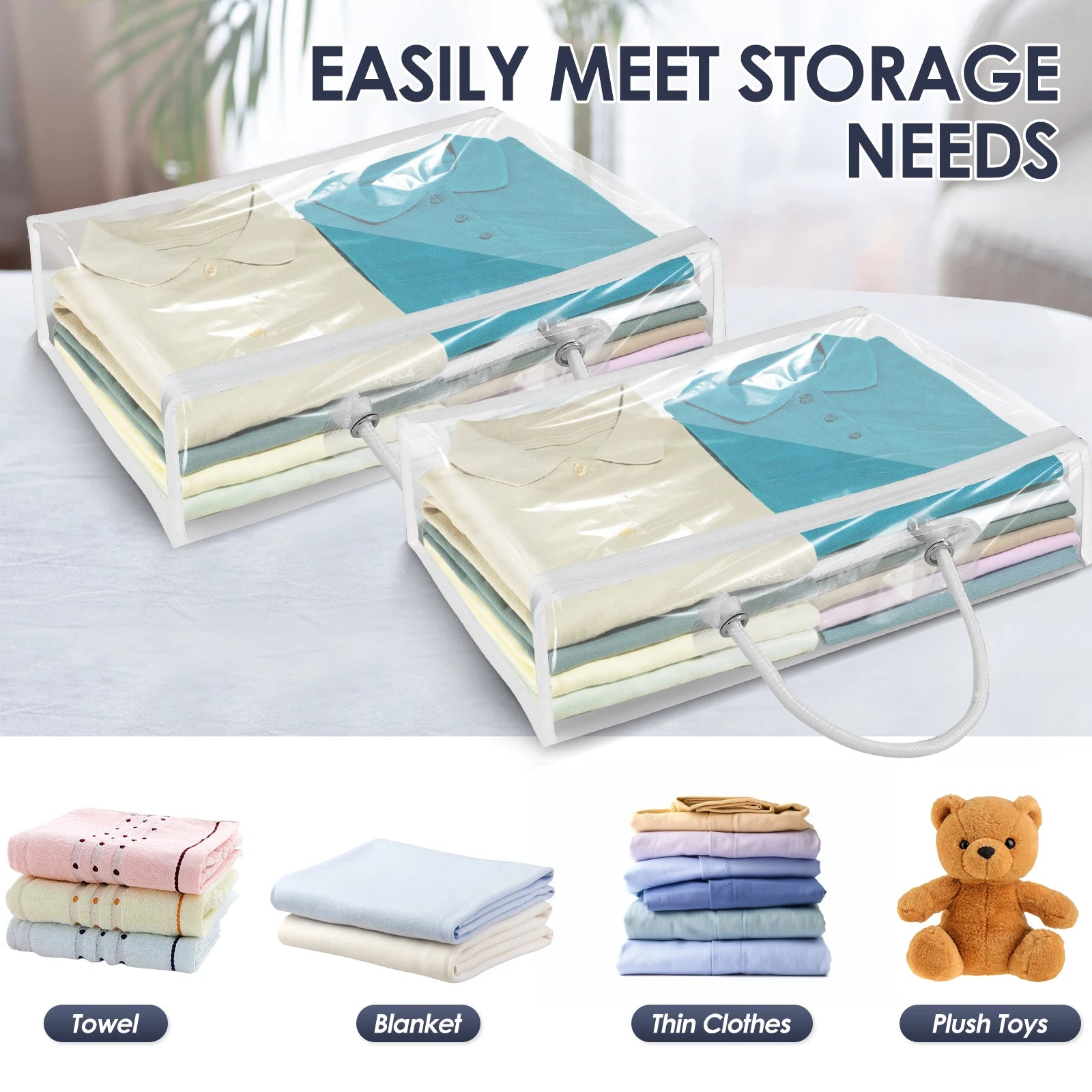 6 Packs Bed Sheet Storage Bags Quilt Clothes Blankets Packing Box Waterproof Dustproof Clear Zippered Pillow Bedding