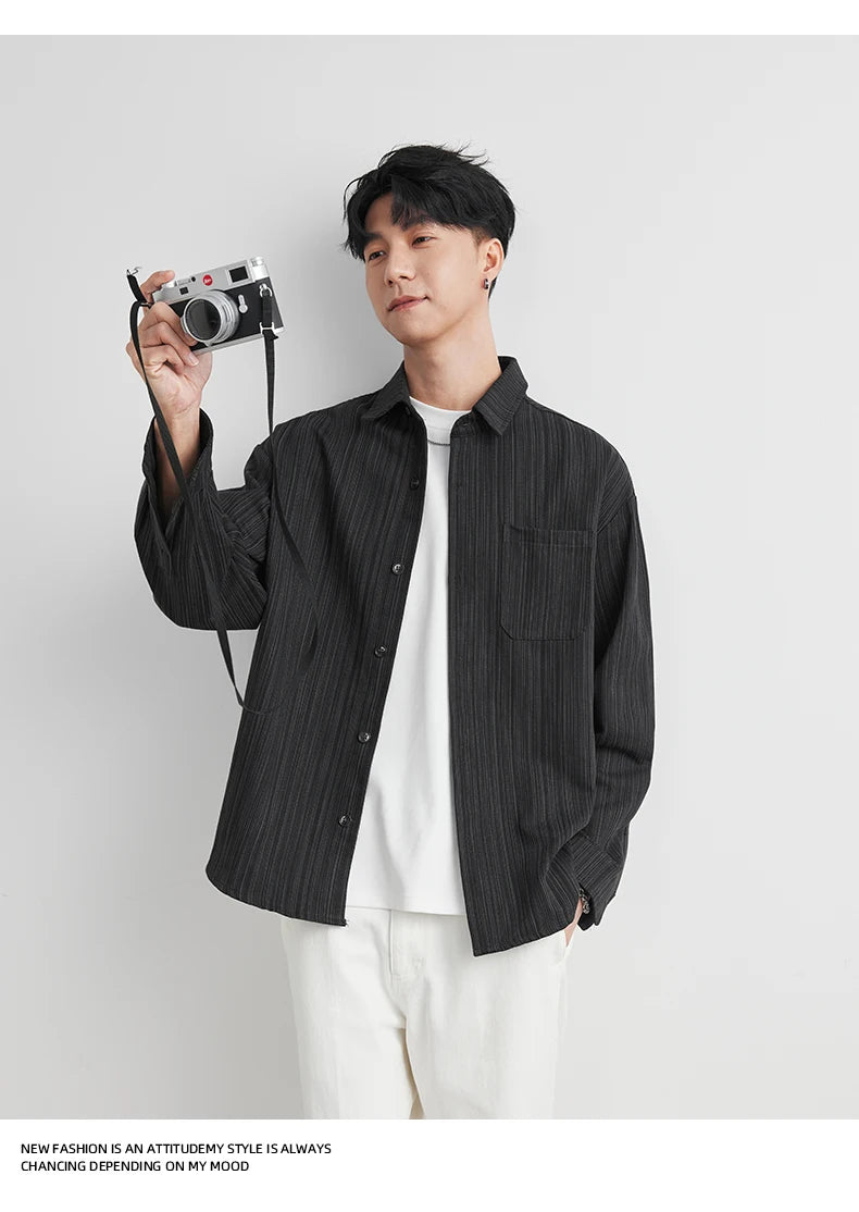 Loose Long Sleeve Casual Shirt for Men Autumn Trendy Versatile Street Style Hong Kong Wind INS Male Fashion Outerwear