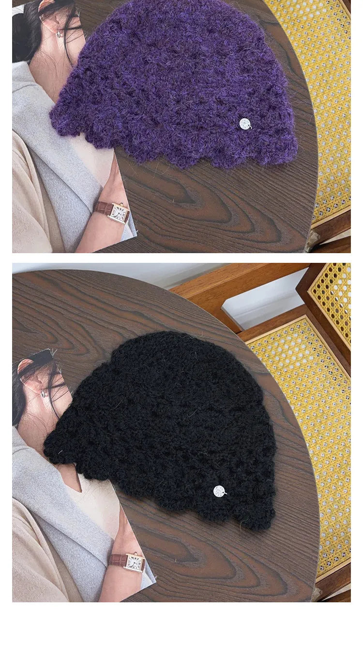 New Simple Solid Color Crocheted Beanies for Women Spring and Autumn Travel Versatile Atmosphere Retro Elegant Pullover Hats