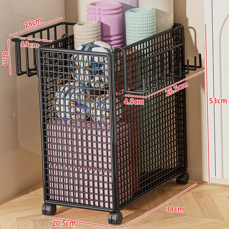 Modern mat Yoga Mat Storage Basket with Wheels Home Sports Equipment Organizer Badminton Storage Fitn Gear elf
