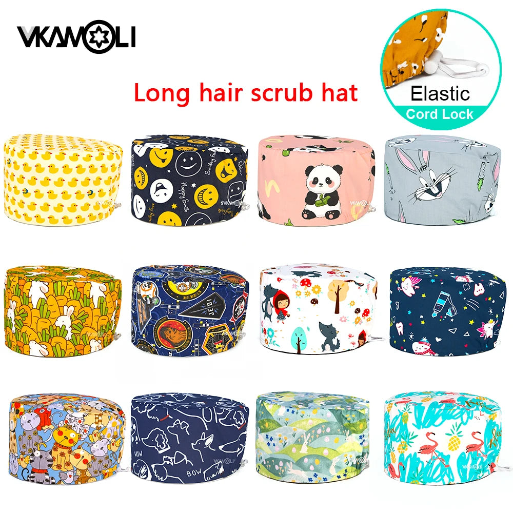 Surgical hats with various prints of rabbits dogs animals designed as hair care hats for doctors and nurses scrub hat