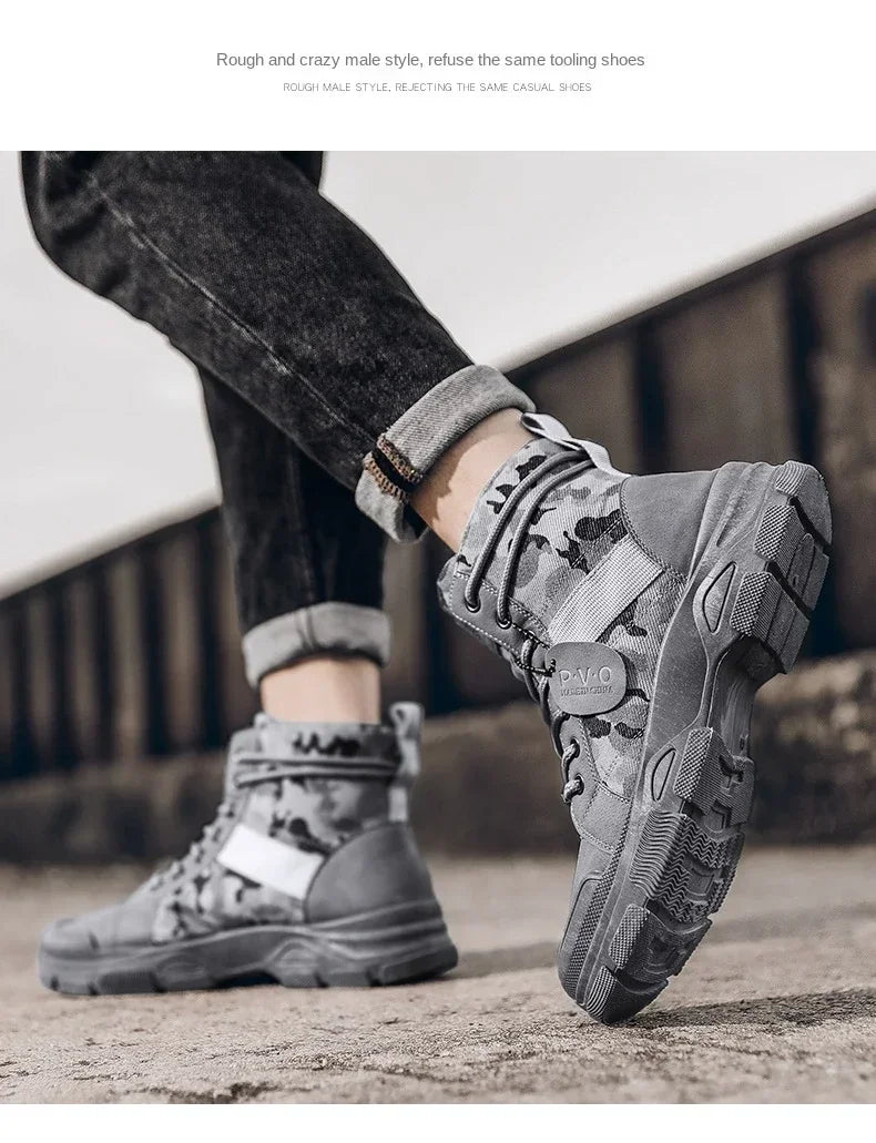 Boots For Men Autumn High Top Camouflage Desert Casual Flats Mens Boot Breathable Non Slip Work Shoes Zapatillas Hombre