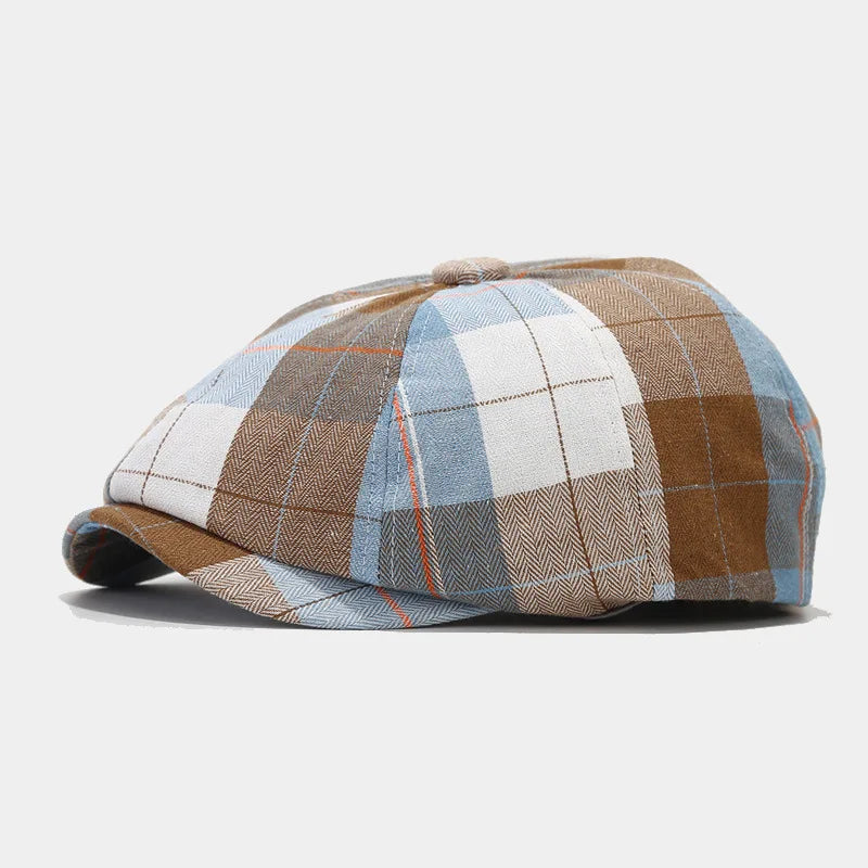 Men Women Autumn New Checkered Octagonal Hats Art Retro Newspaper Children's Hats Men's Casual Painter Duck Tongue Hats