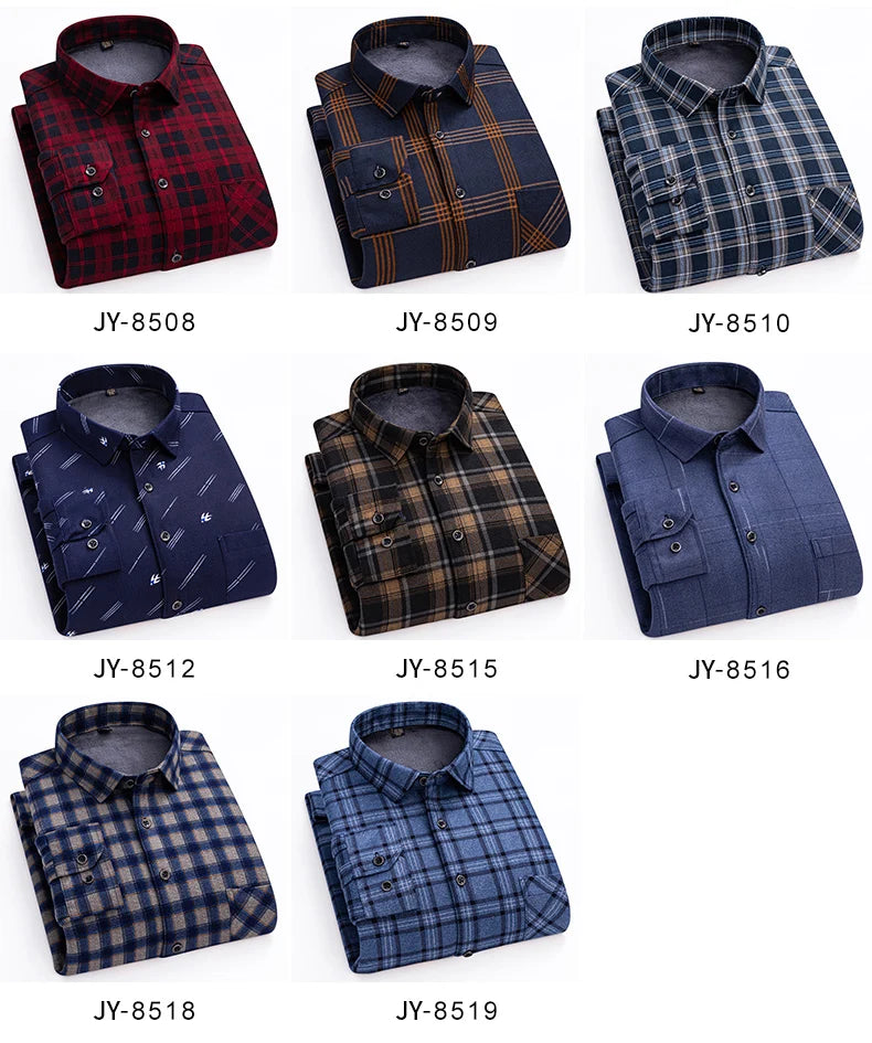 Men's long-sleeved shirt with double-sided fleece thickened warmth, 7XL, 8XL, winter casual and trendy, versatile for the street