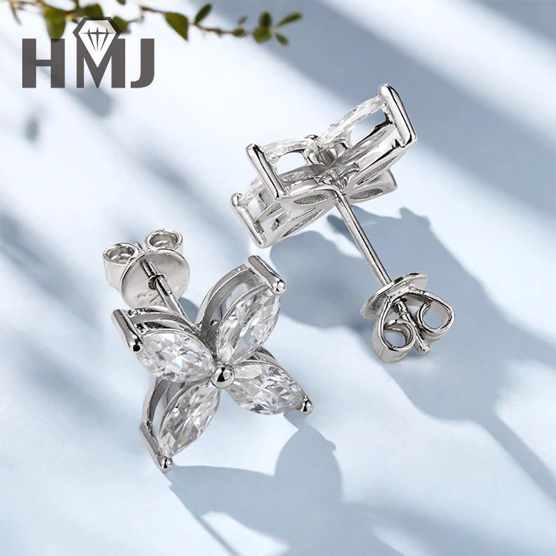 925 Sterling Silver Plated 18K Gold Earrings  100% Real Moissant 1 Carat D Color Necklace Engagement Wedding Party Fine Jewelry