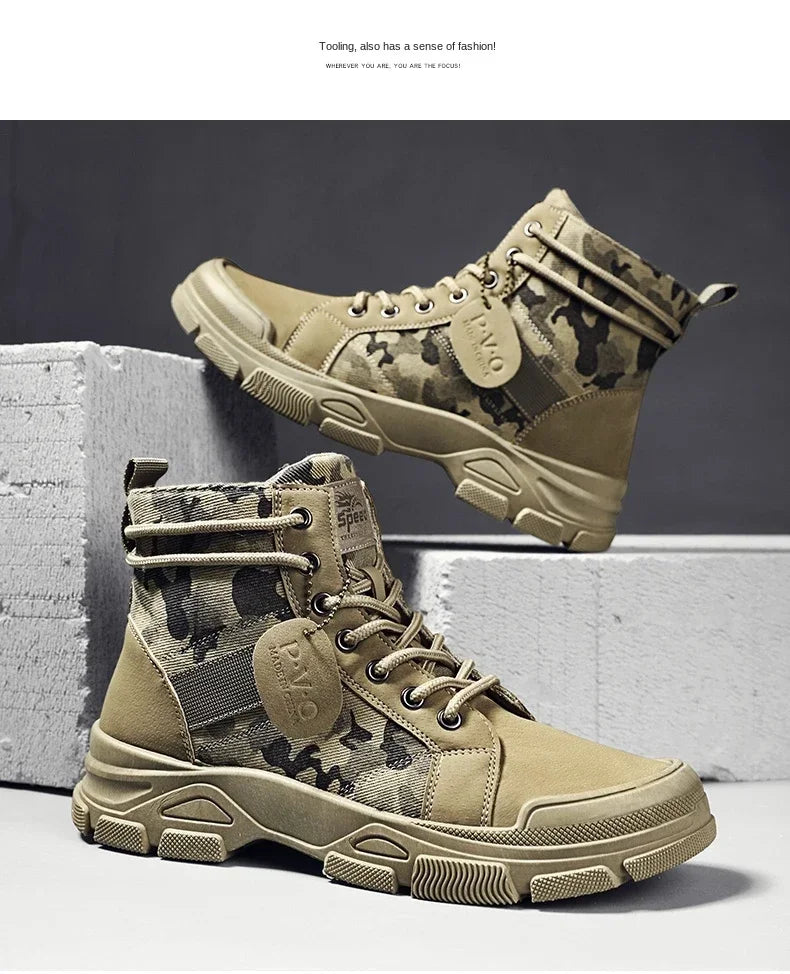 Boots For Men Autumn High Top Camouflage Desert Casual Flats Mens Boot Breathable Non Slip Work Shoes Zapatillas Hombre