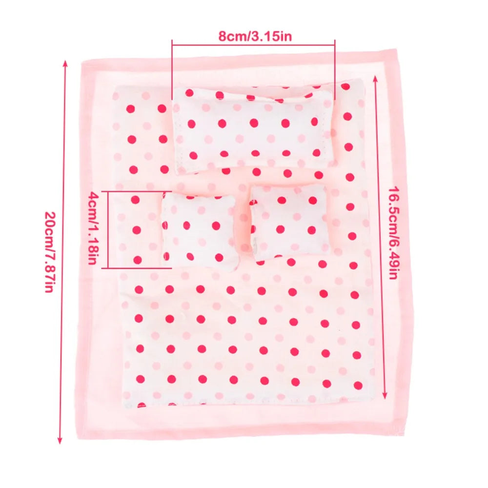 Five-piece Set Lovely Dollhouse Sleeping Blanket Bed Sheet Miniature Dollhouse Miniature Bed 1:12 Scale Quilt 20cm Bedding
