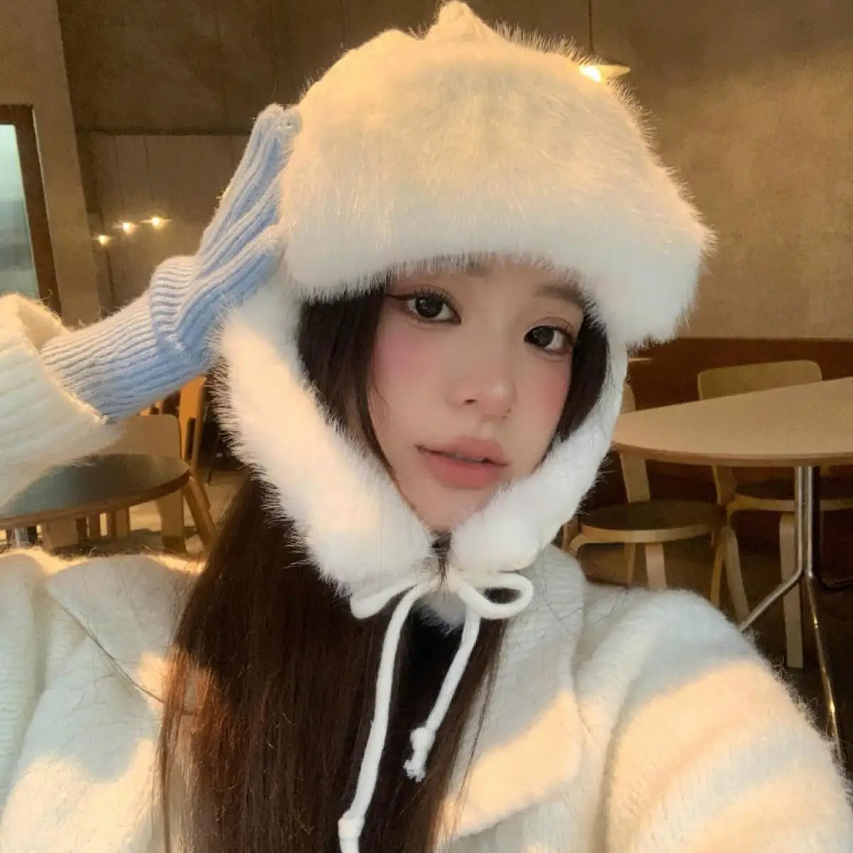 Knitted Bomber Hats for Men Women Warm Russian Ushanka Fur Hat plus Velvet liner Winter Hat Ear Protection Ski Russian Cap