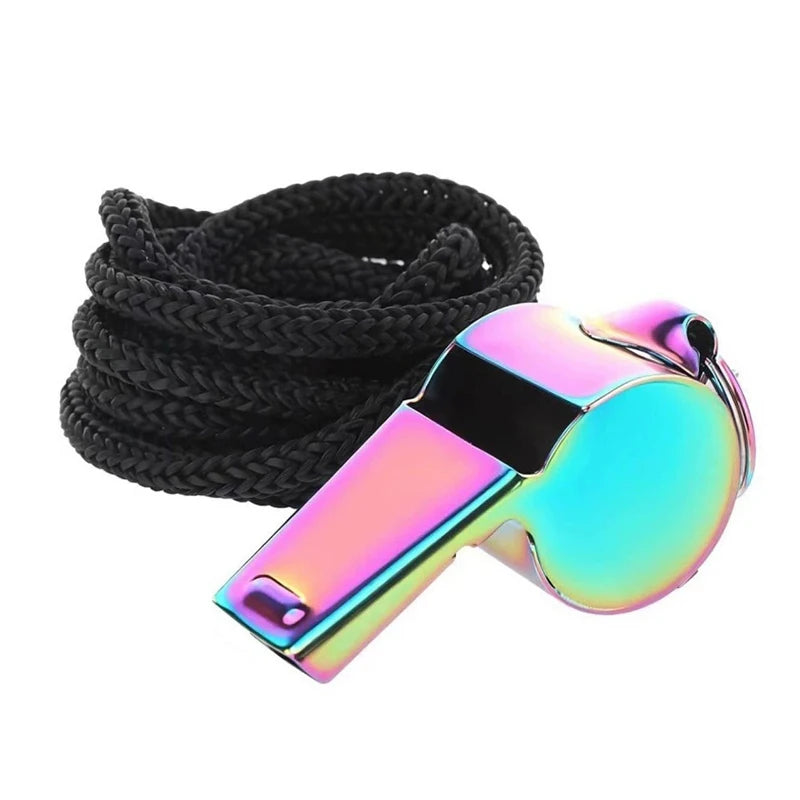 1Pcs Colorful Stainless Steel Sports Whistle with Lanyard Loud Crisp Sound Referee Official Loudspeaker for Sports Events
