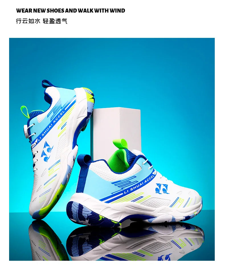 Men's and women's tennis shoes, badminton shoes, table tennis shoes, double row rotating buckle, low top leather sports shoes, v